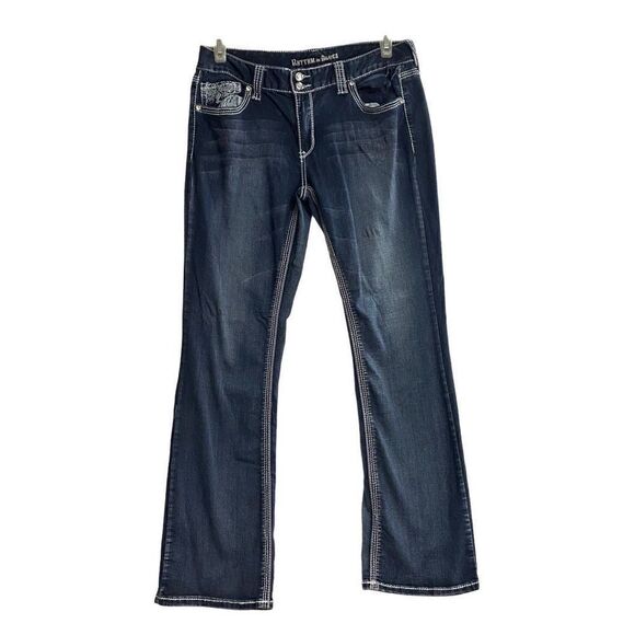 RYTHM‎ IN BLUES Women’s Dark Wash Studded Jeans Size 14 - Picture 1 of 11